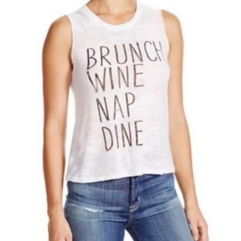 Nation LTD Camden Brunch Muscle Tank Top Slub White Graphic Tank White Medium M